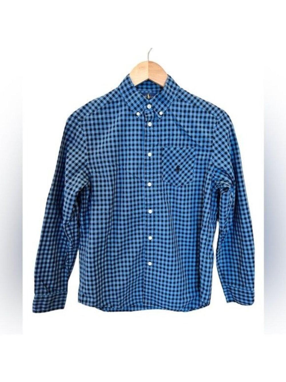 POLO Ralph Lauren Blue Gingham Check Button-down Shirt large 14-16 pony logo